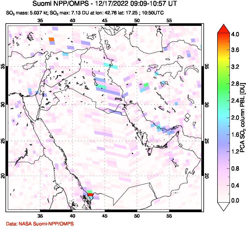 A sulfur dioxide image over Middle East on Dec 17, 2022.
