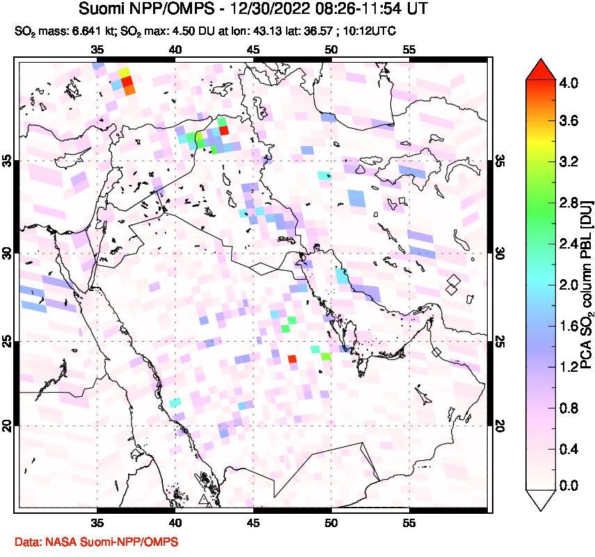 A sulfur dioxide image over Middle East on Dec 30, 2022.