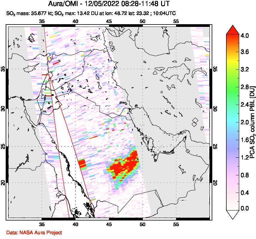 A sulfur dioxide image over Middle East on Dec 05, 2022.