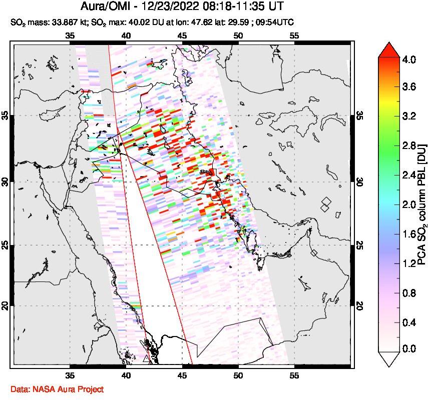 A sulfur dioxide image over Middle East on Dec 23, 2022.