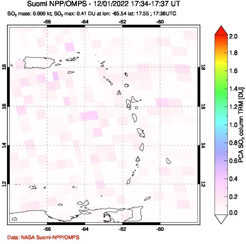A sulfur dioxide image over Montserrat, West Indies on Dec 01, 2022.