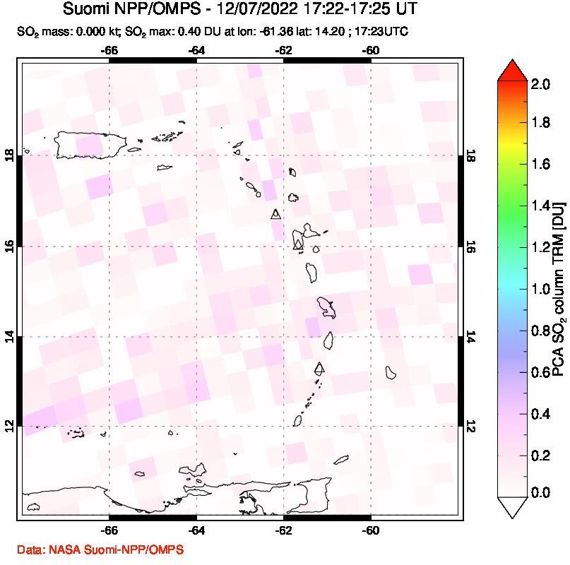 A sulfur dioxide image over Montserrat, West Indies on Dec 07, 2022.