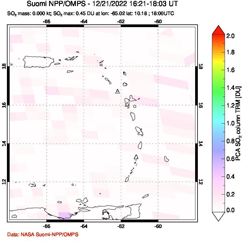 A sulfur dioxide image over Montserrat, West Indies on Dec 21, 2022.