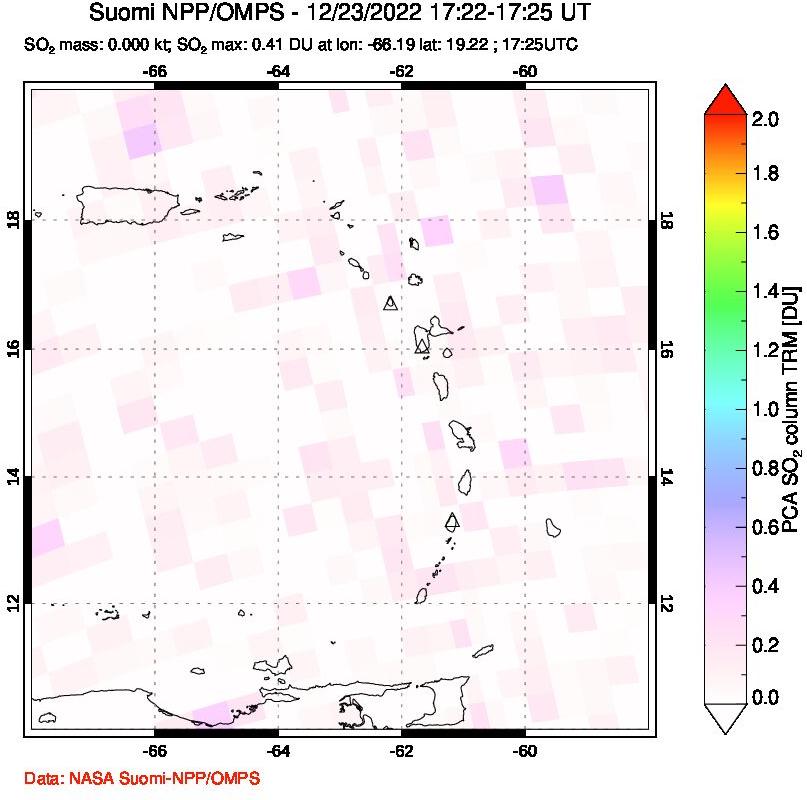 A sulfur dioxide image over Montserrat, West Indies on Dec 23, 2022.