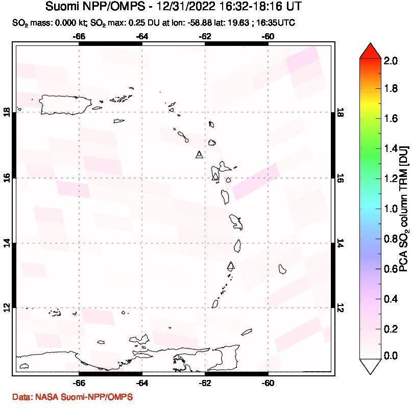 A sulfur dioxide image over Montserrat, West Indies on Dec 31, 2022.