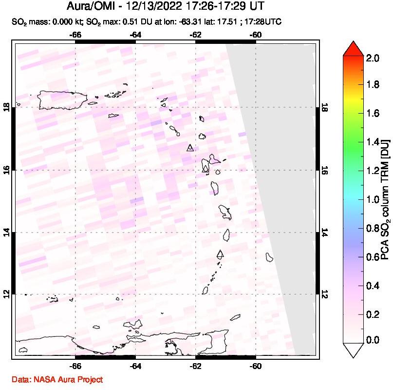 A sulfur dioxide image over Montserrat, West Indies on Dec 13, 2022.