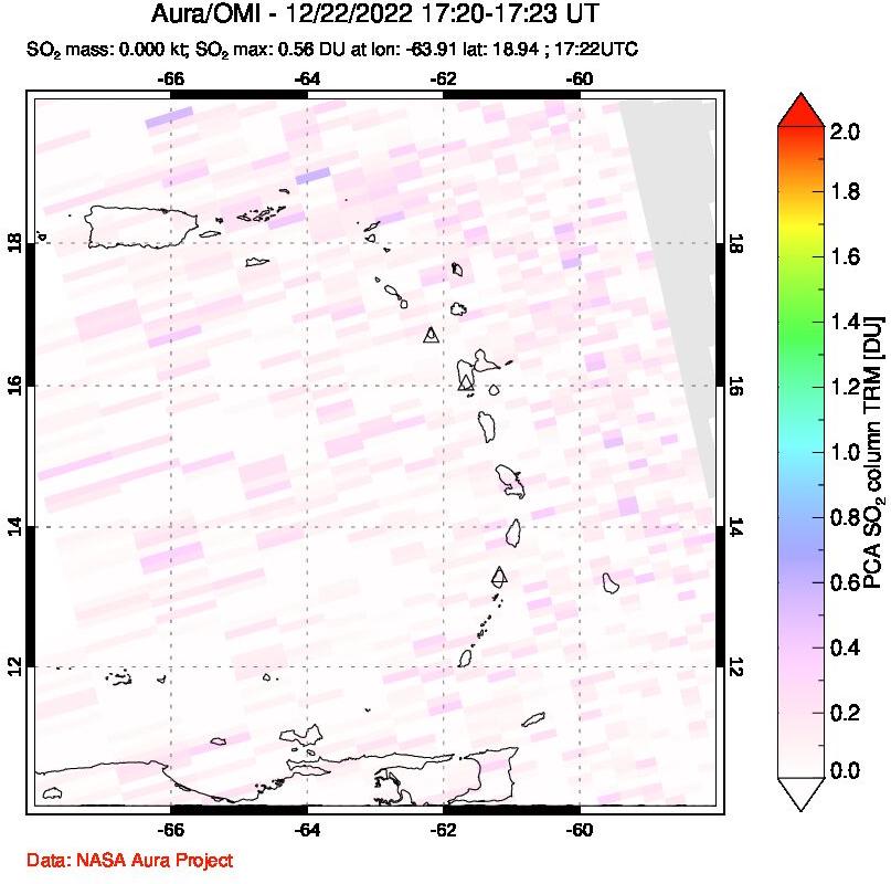 A sulfur dioxide image over Montserrat, West Indies on Dec 22, 2022.