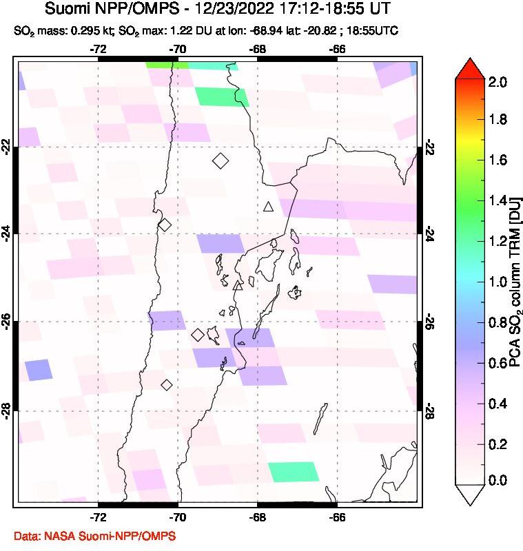 A sulfur dioxide image over Northern Chile on Dec 23, 2022.