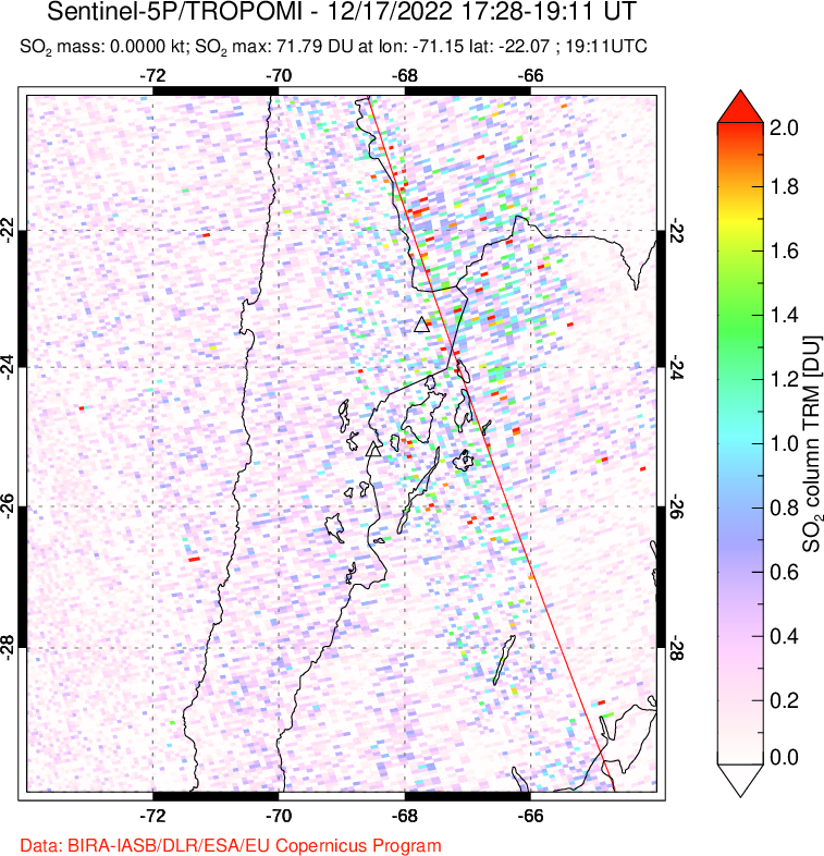 A sulfur dioxide image over Northern Chile on Dec 17, 2022.