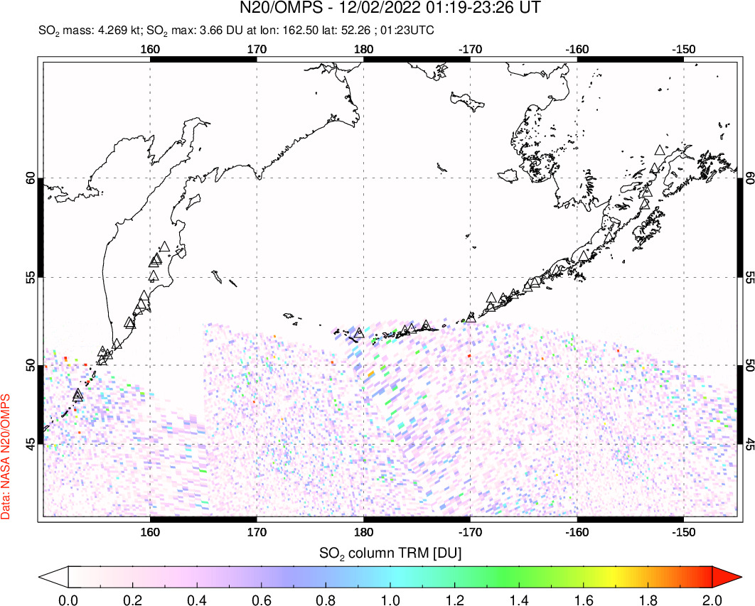 A sulfur dioxide image over North Pacific on Dec 02, 2022.