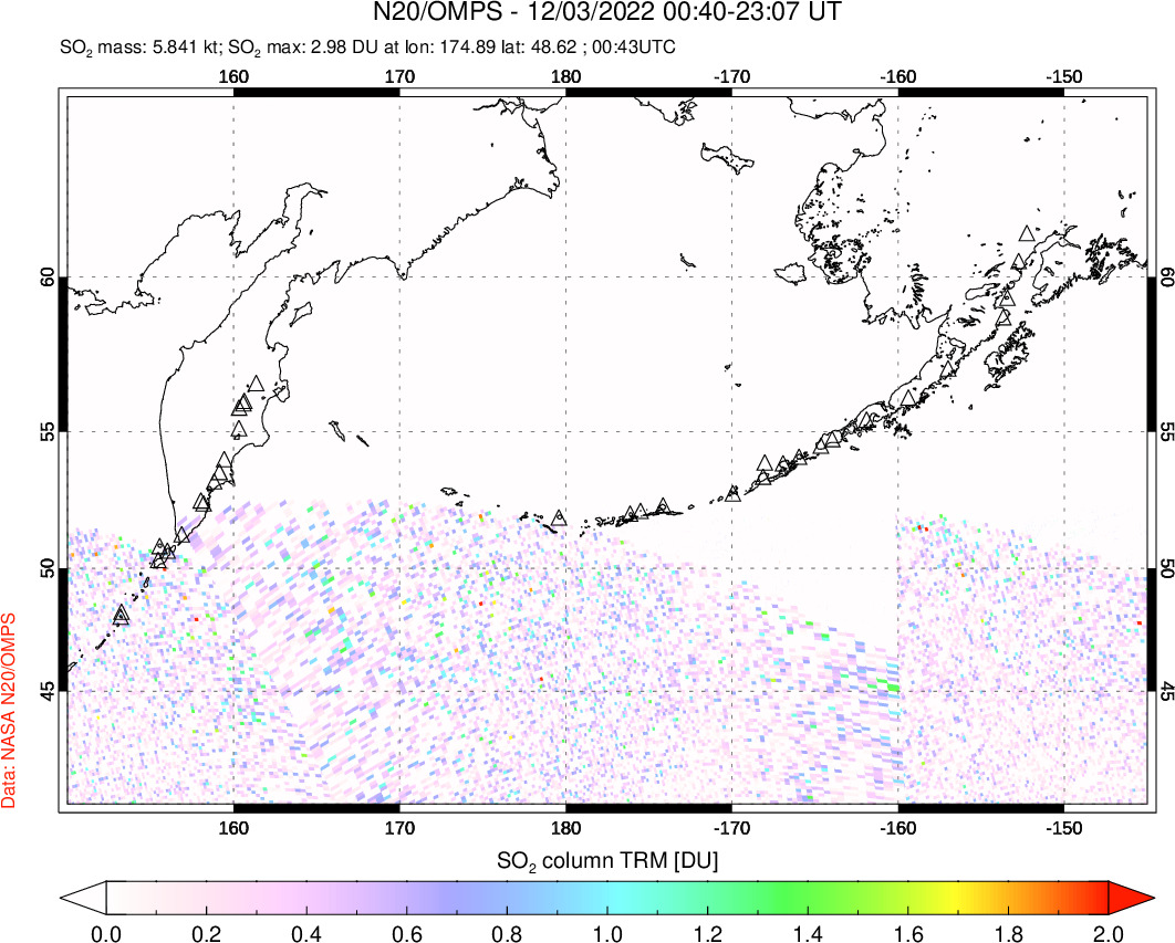A sulfur dioxide image over North Pacific on Dec 03, 2022.