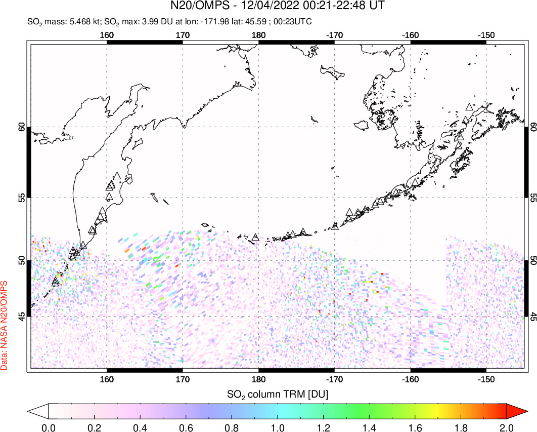 A sulfur dioxide image over North Pacific on Dec 04, 2022.