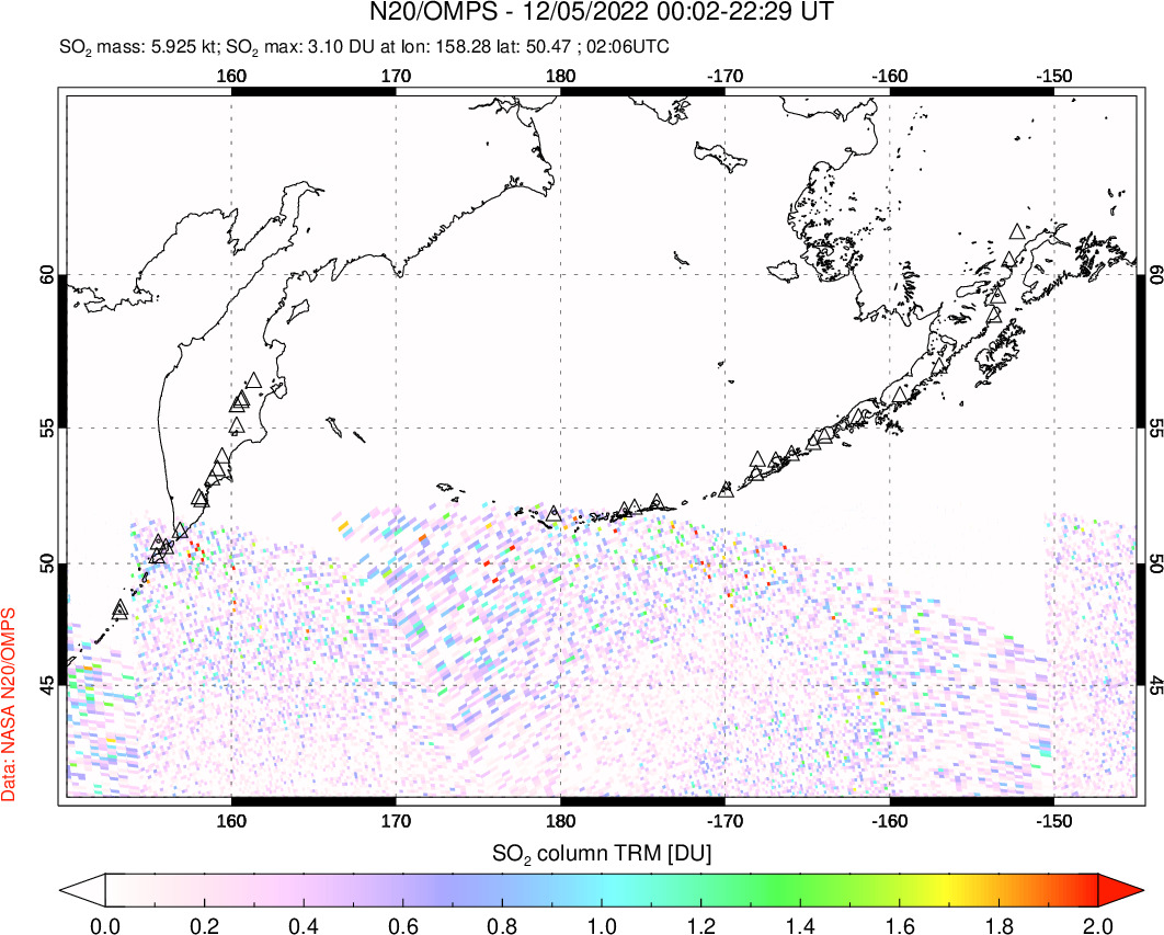 A sulfur dioxide image over North Pacific on Dec 05, 2022.