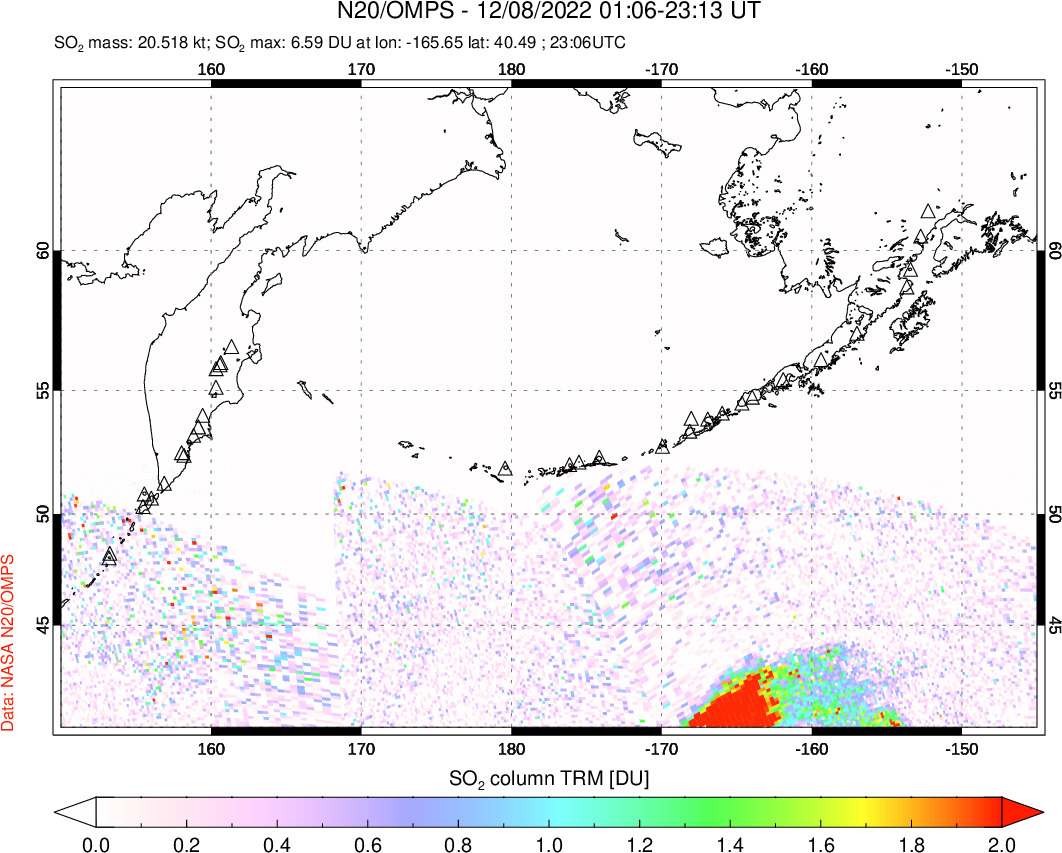 A sulfur dioxide image over North Pacific on Dec 08, 2022.