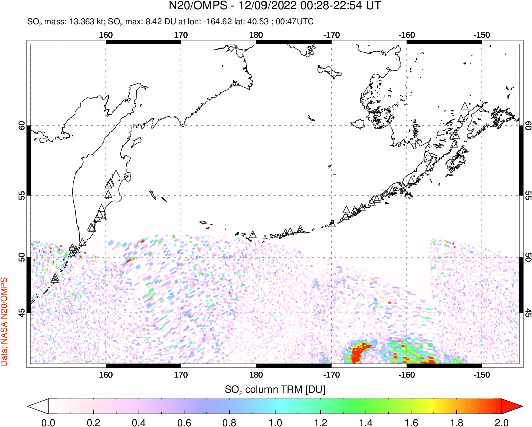 A sulfur dioxide image over North Pacific on Dec 09, 2022.