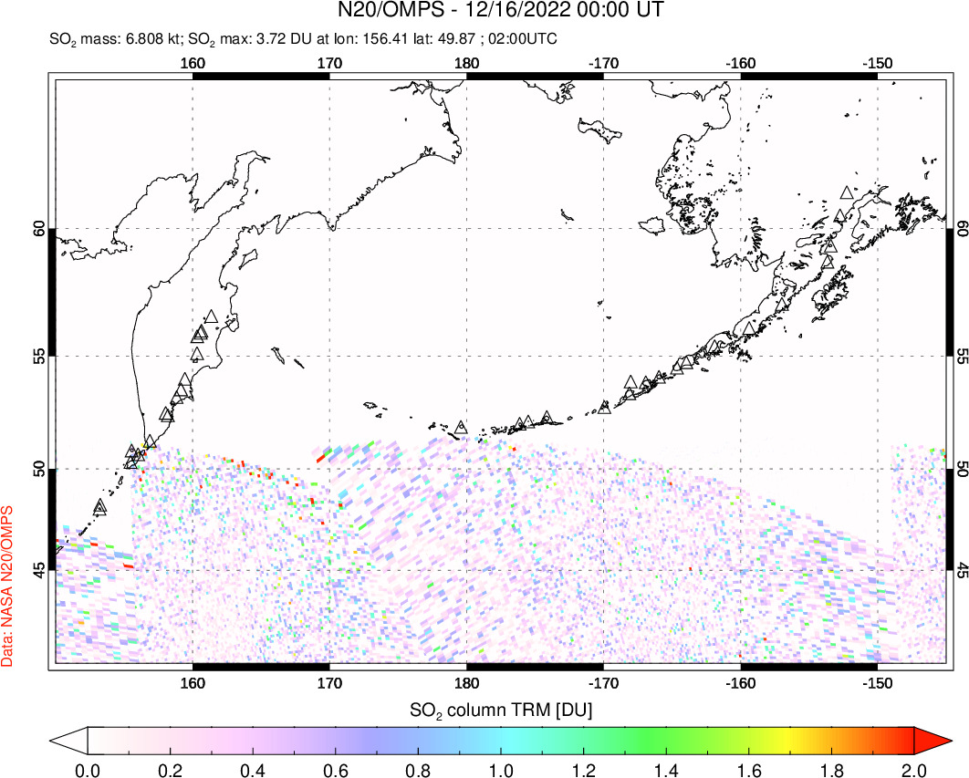 A sulfur dioxide image over North Pacific on Dec 16, 2022.