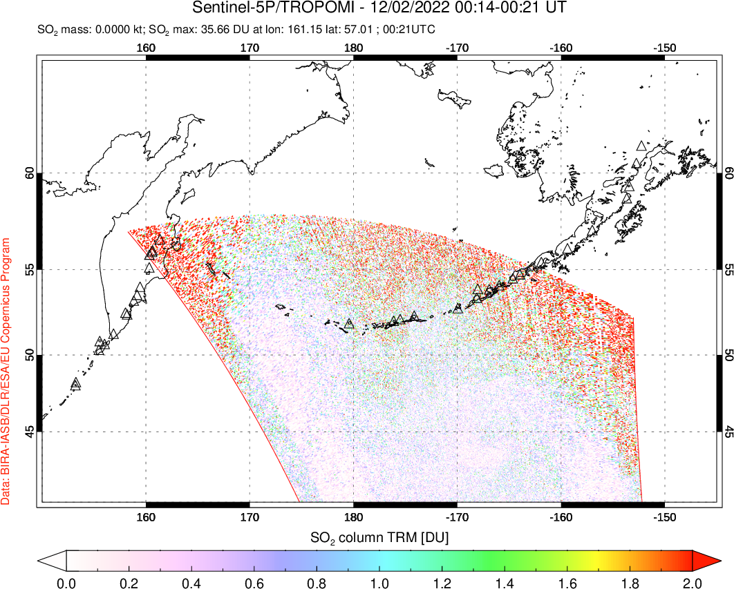 A sulfur dioxide image over North Pacific on Dec 02, 2022.
