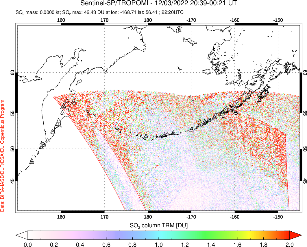 A sulfur dioxide image over North Pacific on Dec 03, 2022.