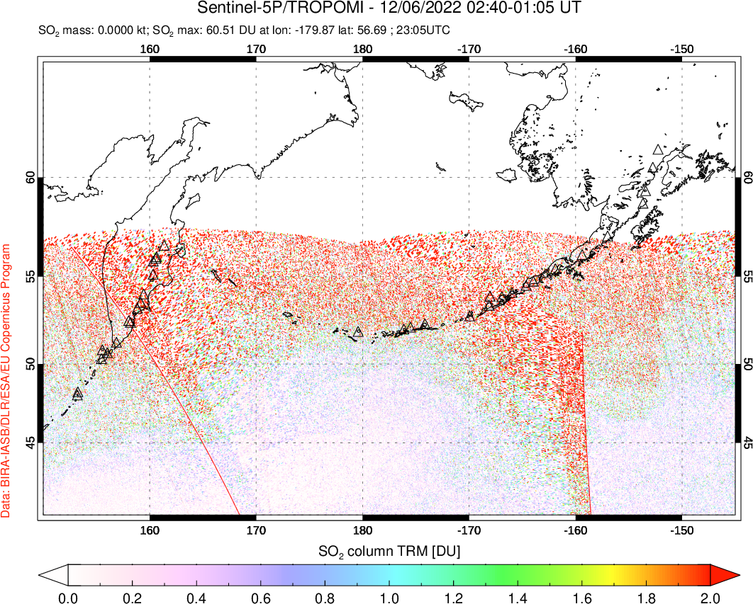 A sulfur dioxide image over North Pacific on Dec 06, 2022.