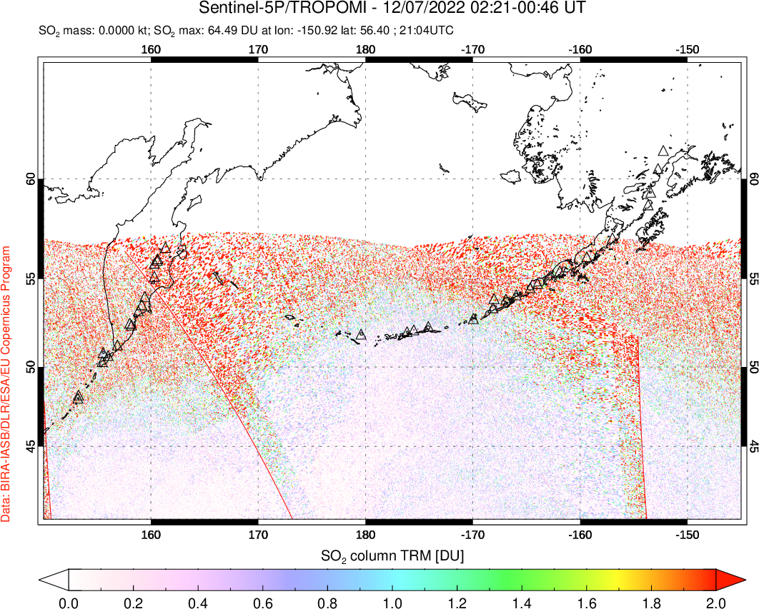 A sulfur dioxide image over North Pacific on Dec 07, 2022.