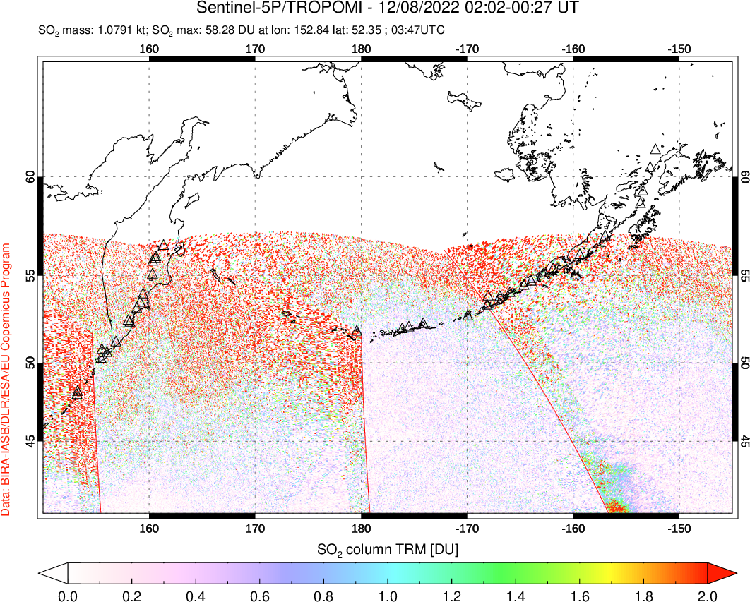 A sulfur dioxide image over North Pacific on Dec 08, 2022.