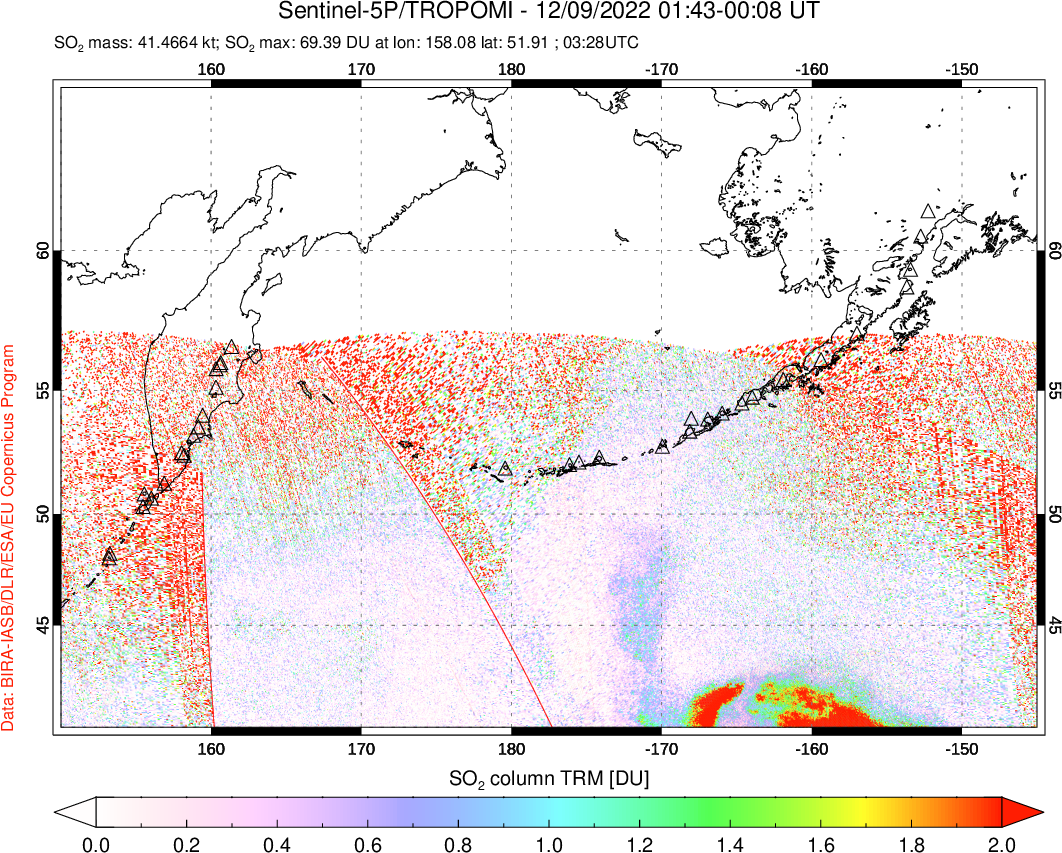 A sulfur dioxide image over North Pacific on Dec 09, 2022.