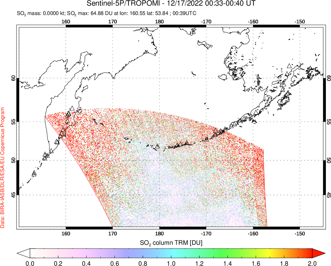 A sulfur dioxide image over North Pacific on Dec 17, 2022.
