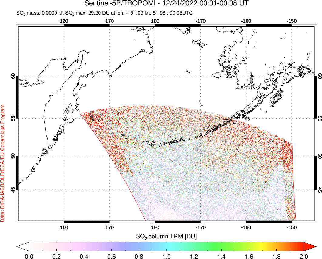 A sulfur dioxide image over North Pacific on Dec 24, 2022.