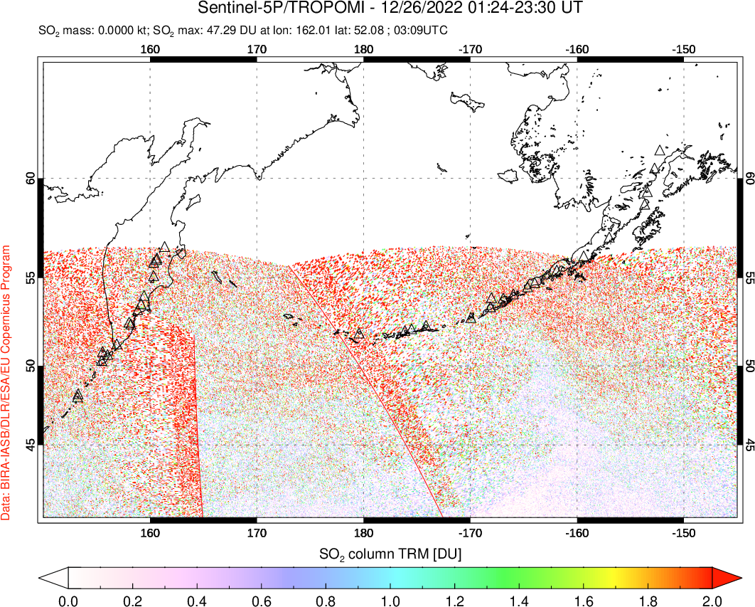 A sulfur dioxide image over North Pacific on Dec 26, 2022.