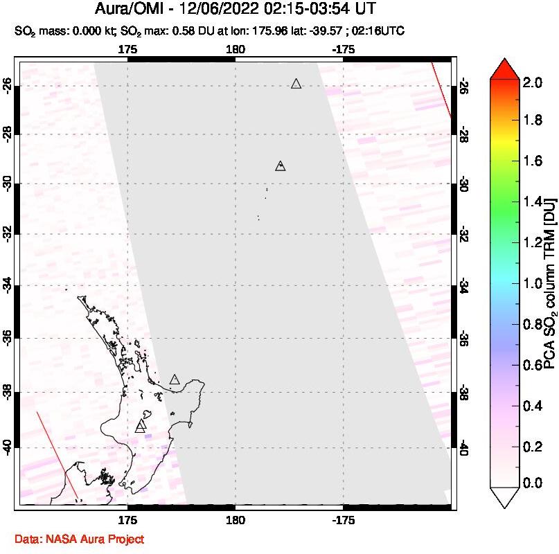 A sulfur dioxide image over New Zealand on Dec 06, 2022.