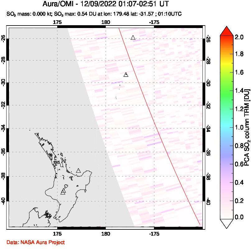 A sulfur dioxide image over New Zealand on Dec 09, 2022.
