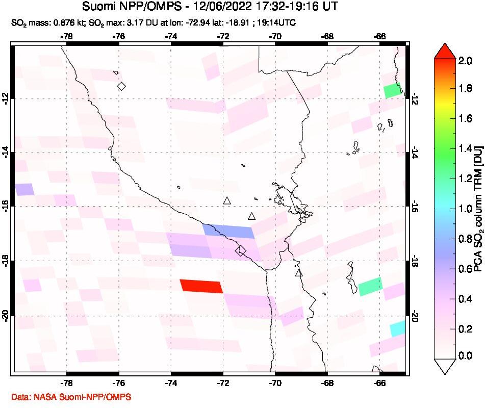 A sulfur dioxide image over Peru on Dec 06, 2022.