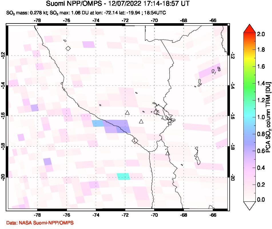 A sulfur dioxide image over Peru on Dec 07, 2022.