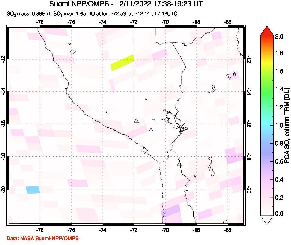 A sulfur dioxide image over Peru on Dec 11, 2022.