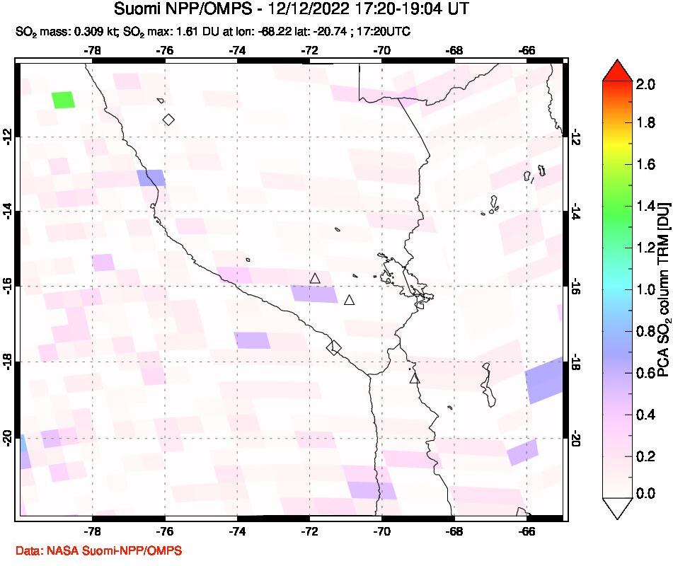 A sulfur dioxide image over Peru on Dec 12, 2022.