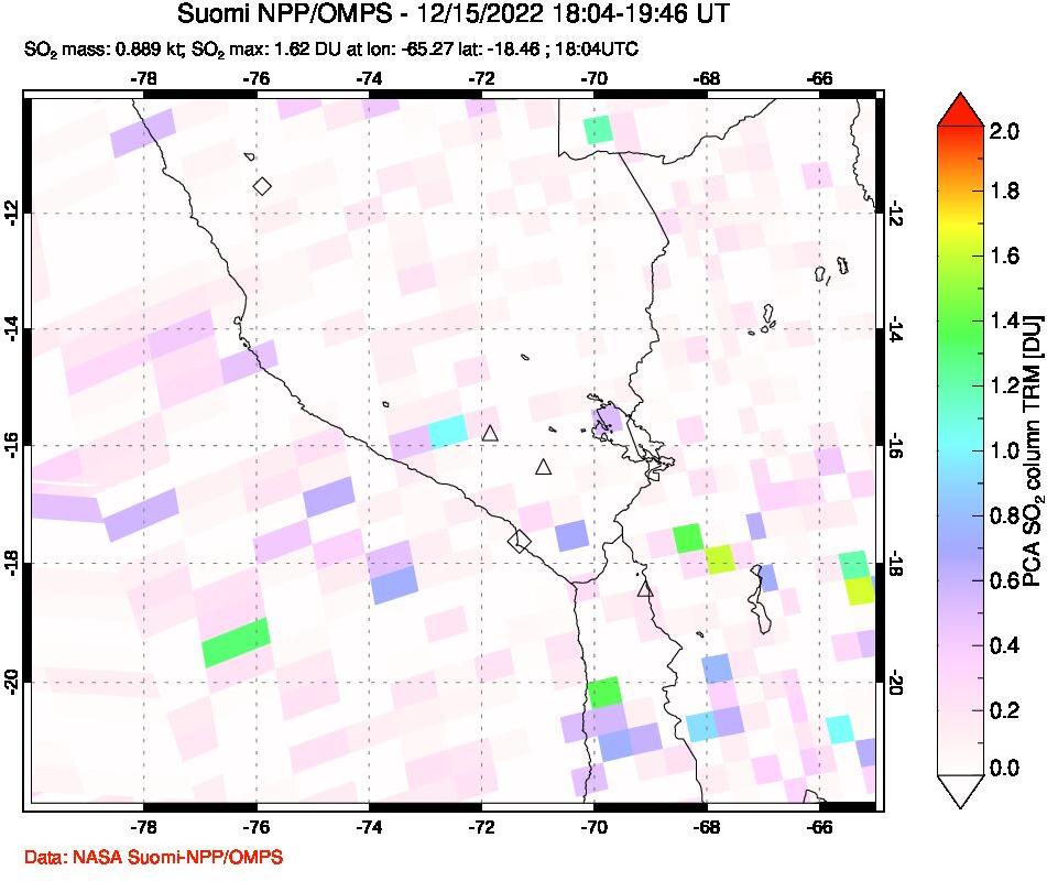 A sulfur dioxide image over Peru on Dec 15, 2022.