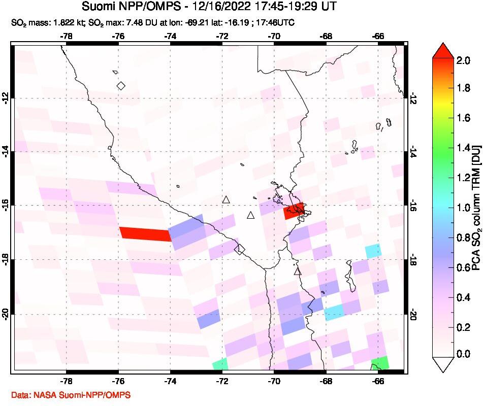 A sulfur dioxide image over Peru on Dec 16, 2022.
