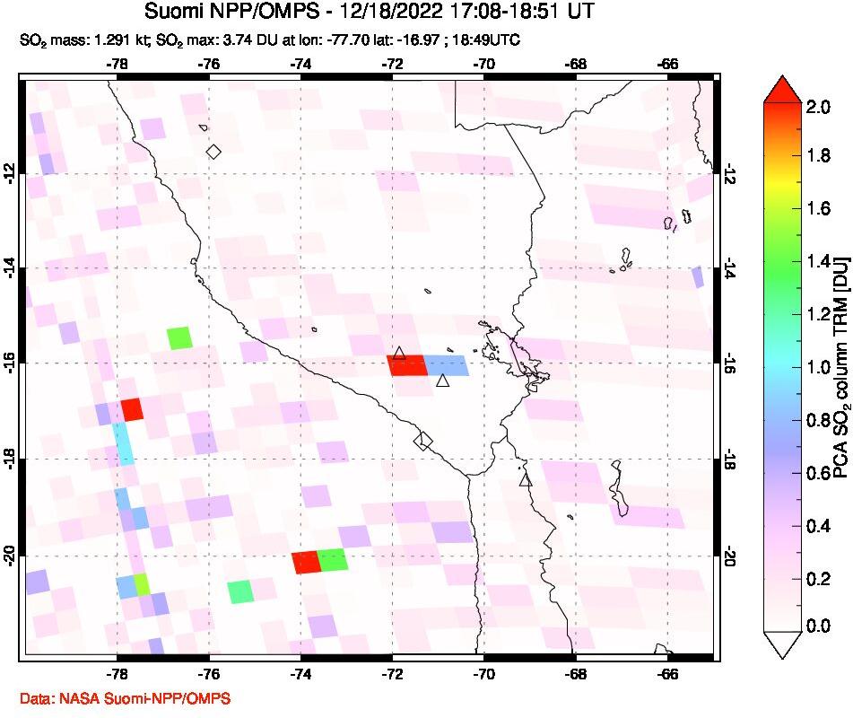 A sulfur dioxide image over Peru on Dec 18, 2022.