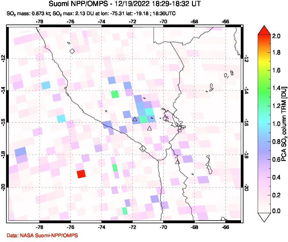 A sulfur dioxide image over Peru on Dec 19, 2022.