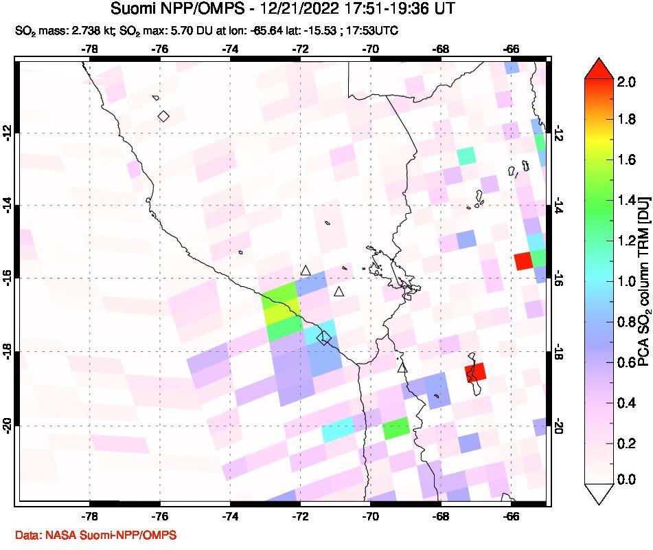 A sulfur dioxide image over Peru on Dec 21, 2022.