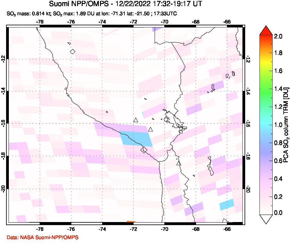 A sulfur dioxide image over Peru on Dec 22, 2022.