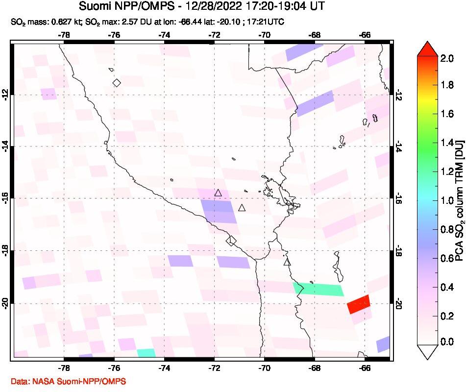A sulfur dioxide image over Peru on Dec 28, 2022.