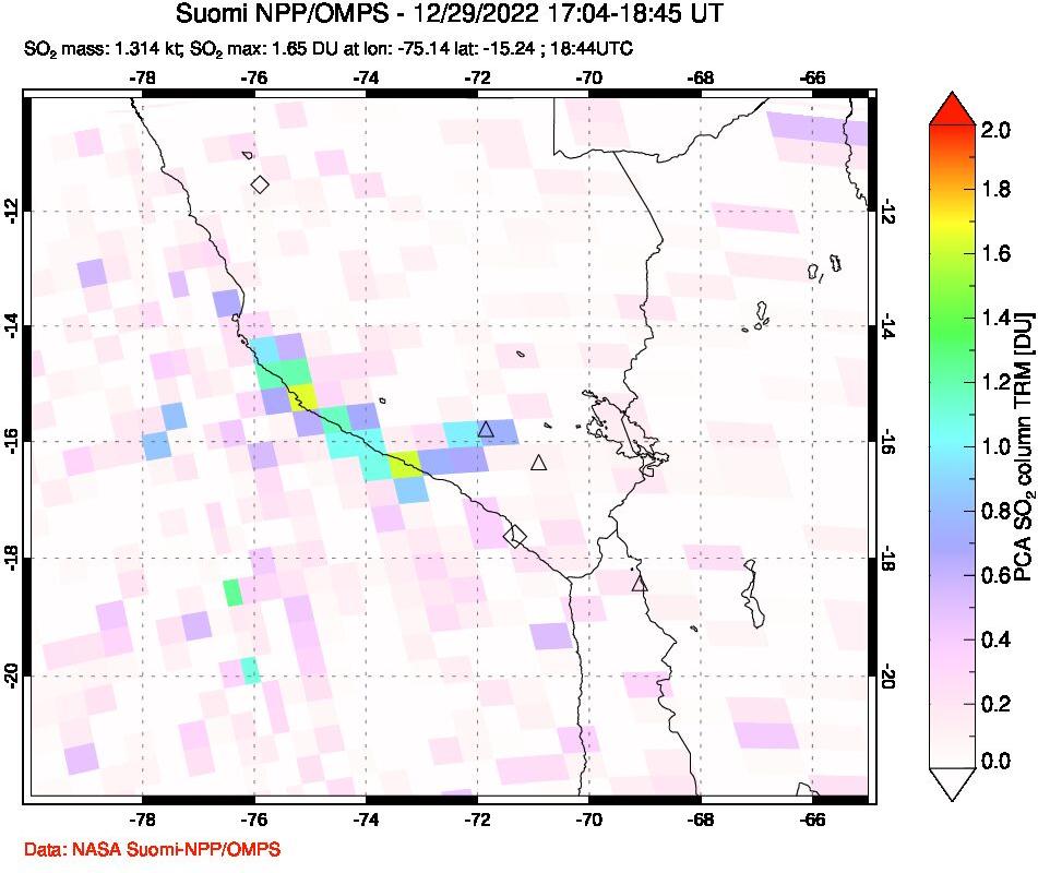 A sulfur dioxide image over Peru on Dec 29, 2022.