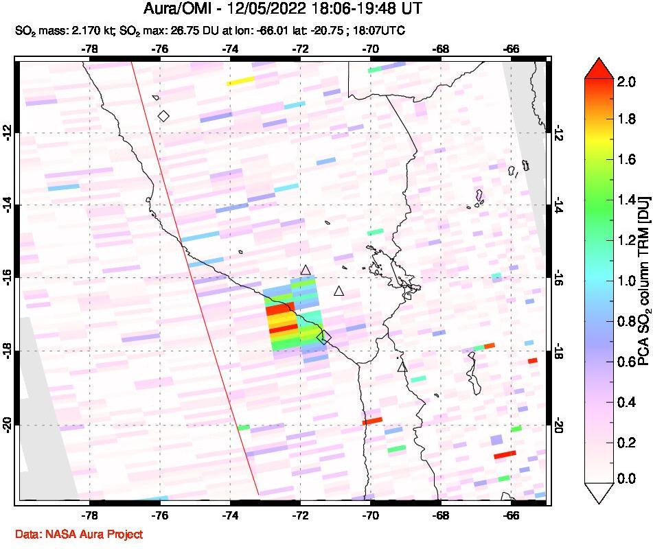 A sulfur dioxide image over Peru on Dec 05, 2022.
