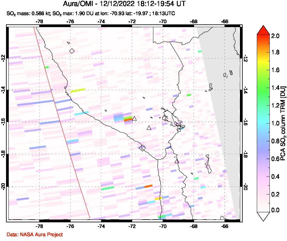 A sulfur dioxide image over Peru on Dec 12, 2022.