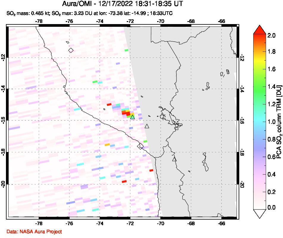 A sulfur dioxide image over Peru on Dec 17, 2022.