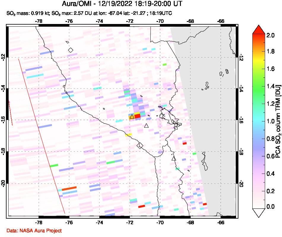 A sulfur dioxide image over Peru on Dec 19, 2022.