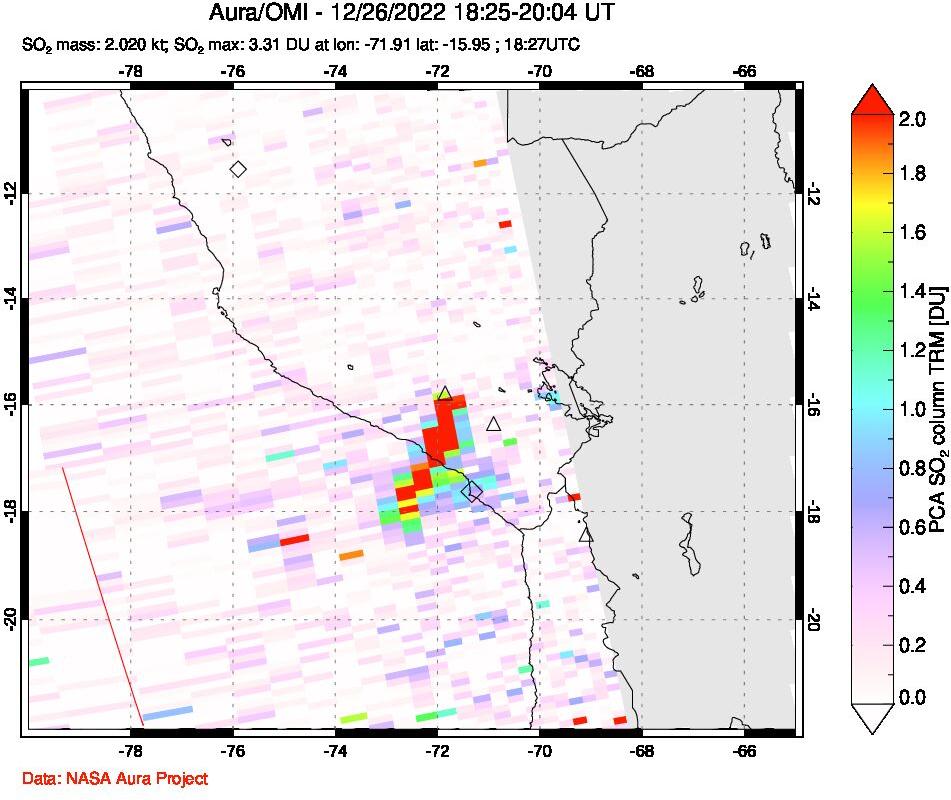 A sulfur dioxide image over Peru on Dec 26, 2022.
