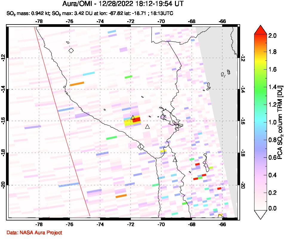 A sulfur dioxide image over Peru on Dec 28, 2022.