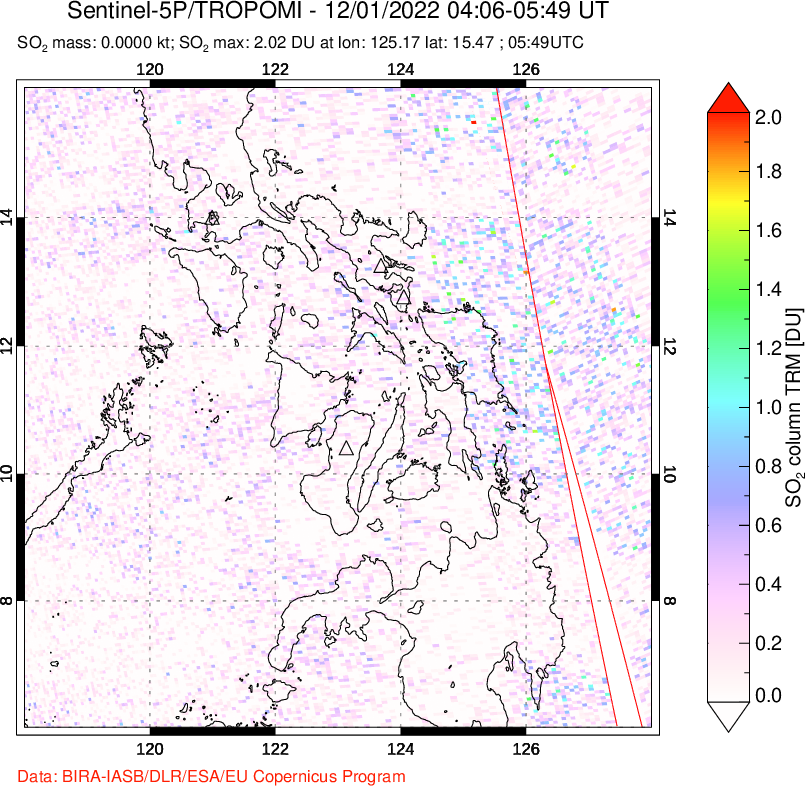 A sulfur dioxide image over Philippines on Dec 01, 2022.